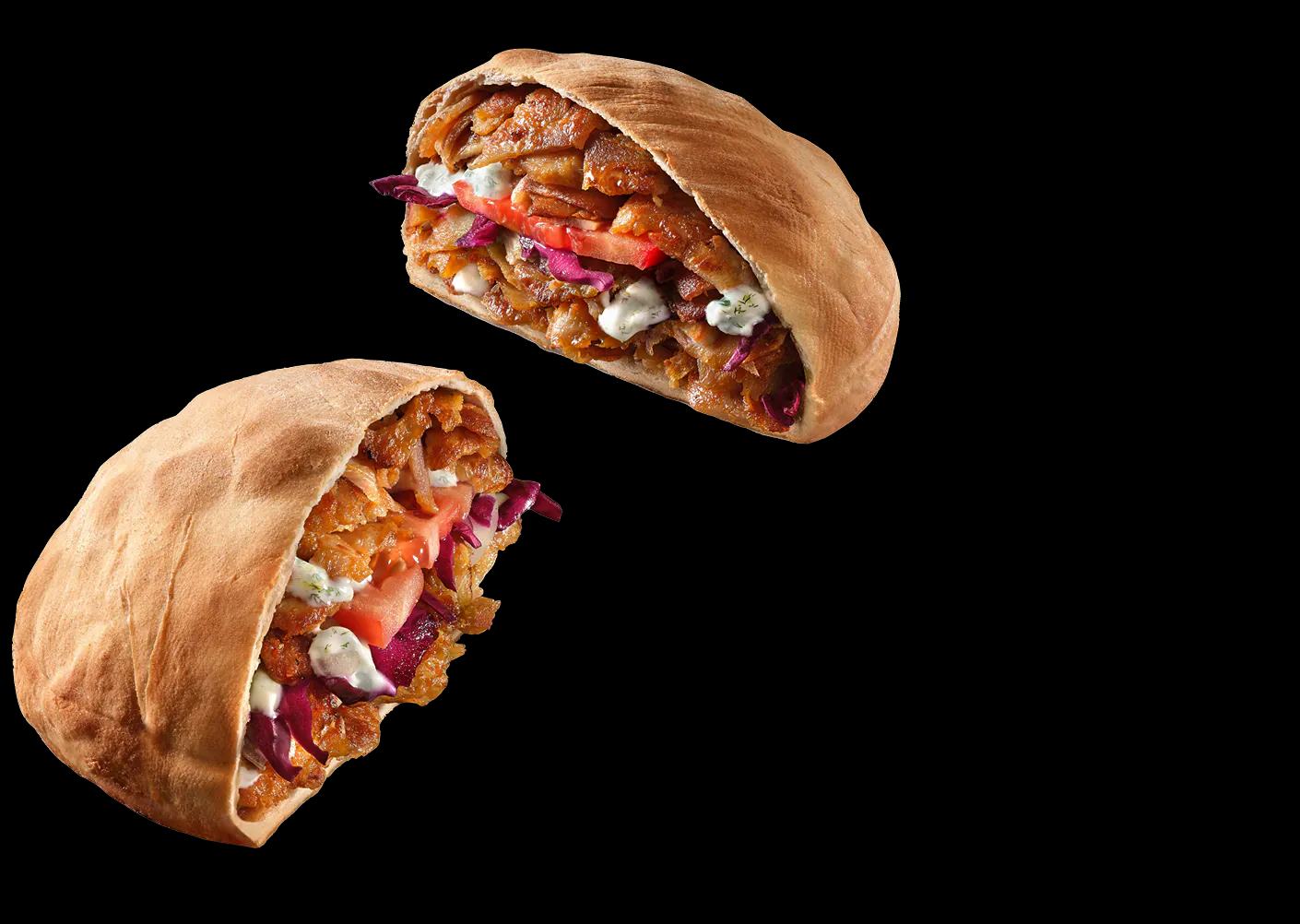 Zakee's bake-at-home kebab — two baked kebab wraps with meat, vegetables and sauce.