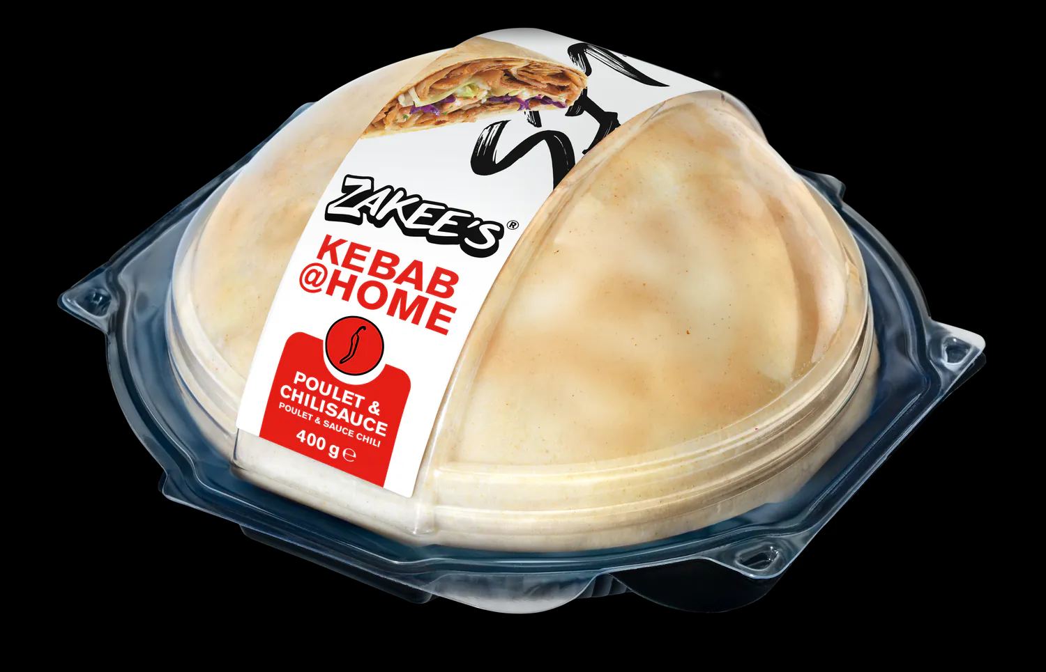 Zakee's Dönerback Poulet & Chilisauce, 400 g — Verpackung mit Klarsichtkuppel