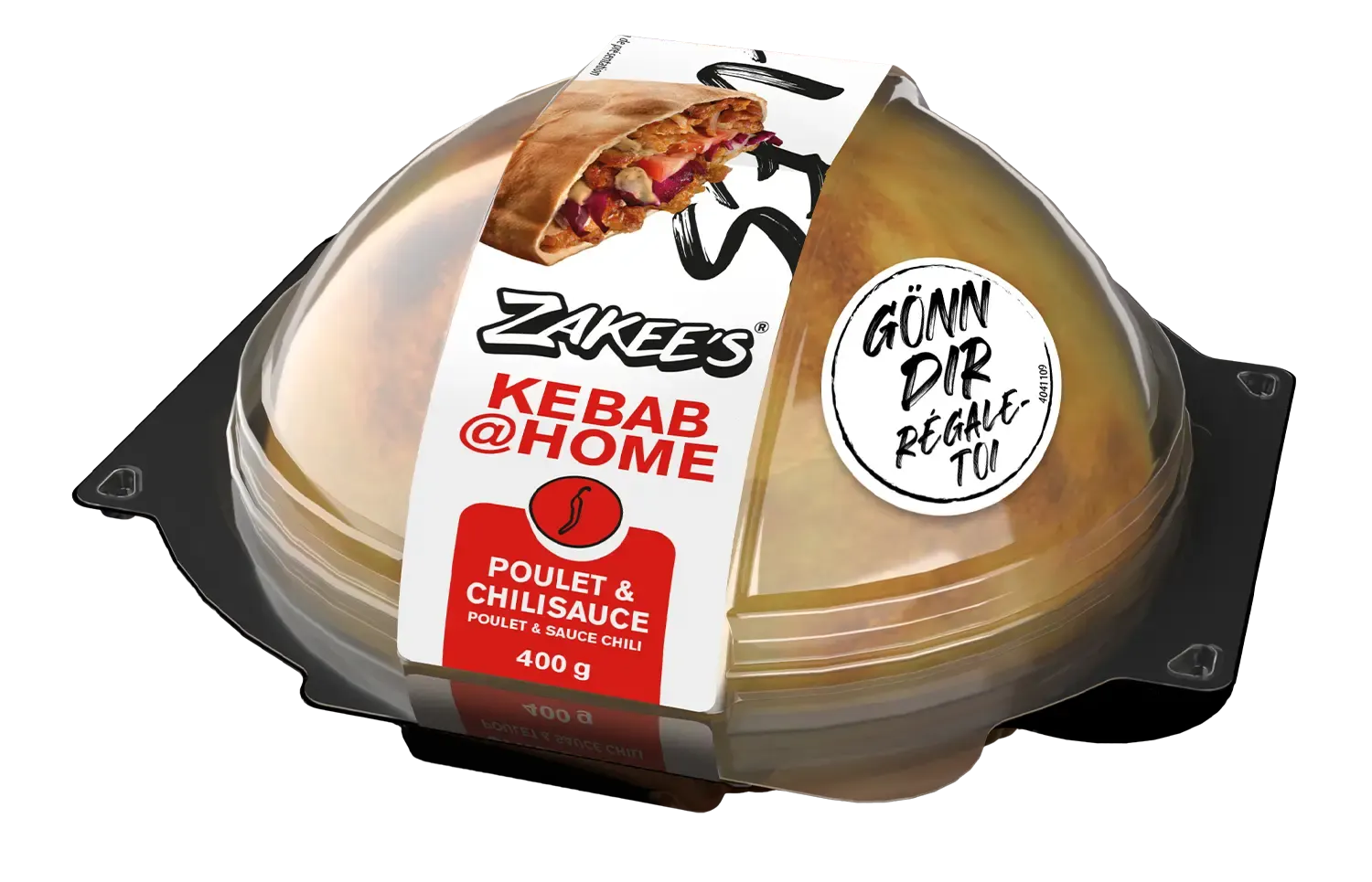 Zakee's Dönerback Poulet & Chilisauce, 400 g — Verpackung mit Klarsichtkuppel