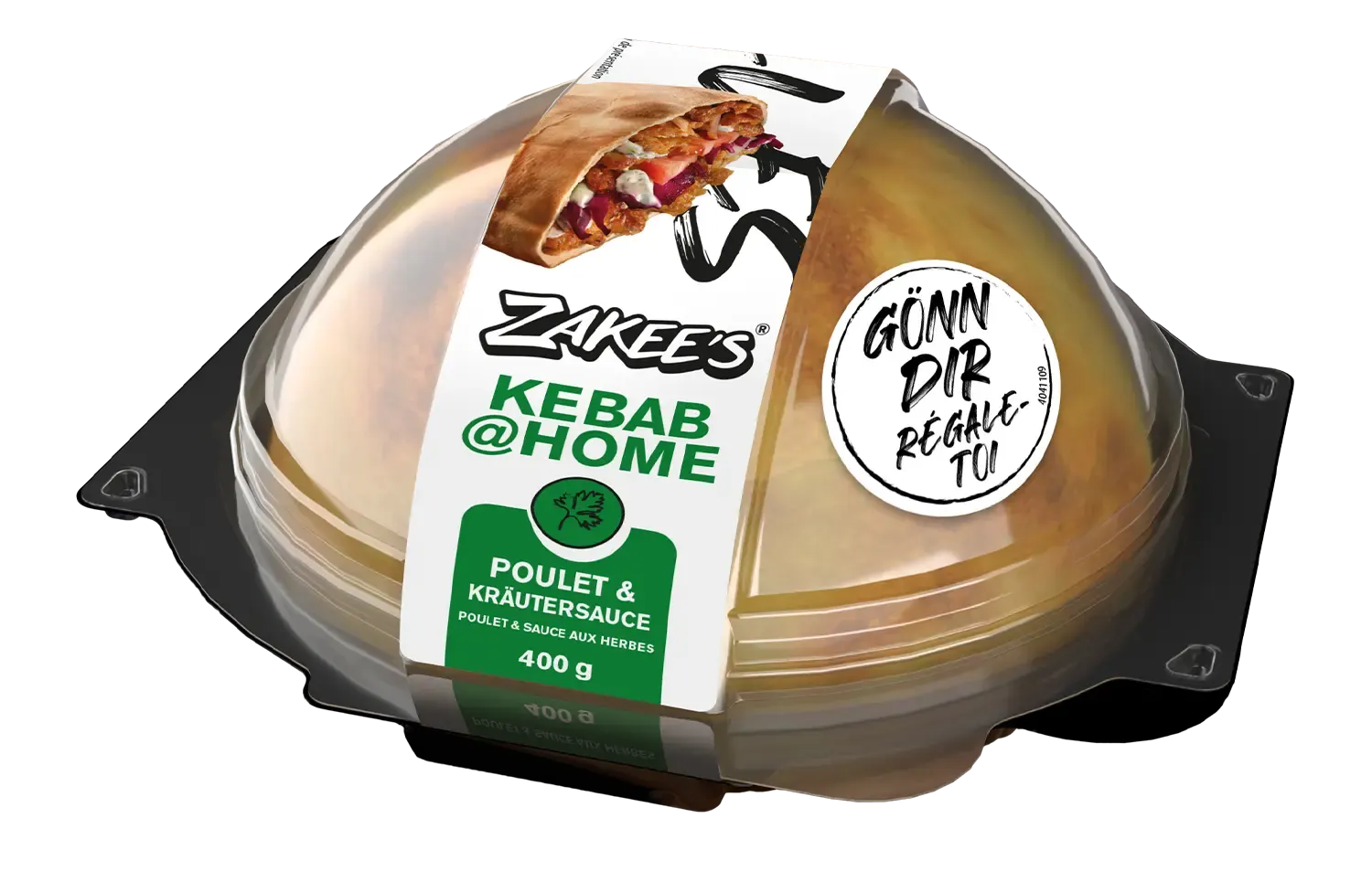 Zakee's Dönerback Poulet & Kräutersauce, 400 g — Verpackung mit Klarsichtkuppel