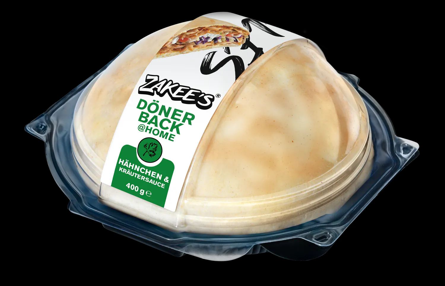 Zakee's Dönerback Hähnchen & Kräutersauce, 400 g — Verpackung mit Klarsichtkuppel