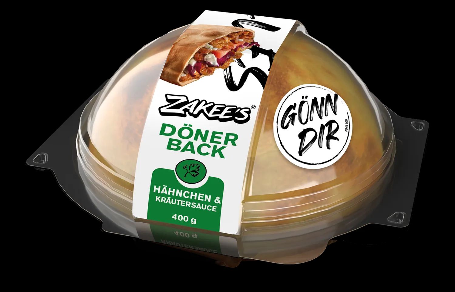 Zakee's Dönerback Hähnchen & Kräutersauce, 400 g — Verpackung mit Klarsichtkuppel