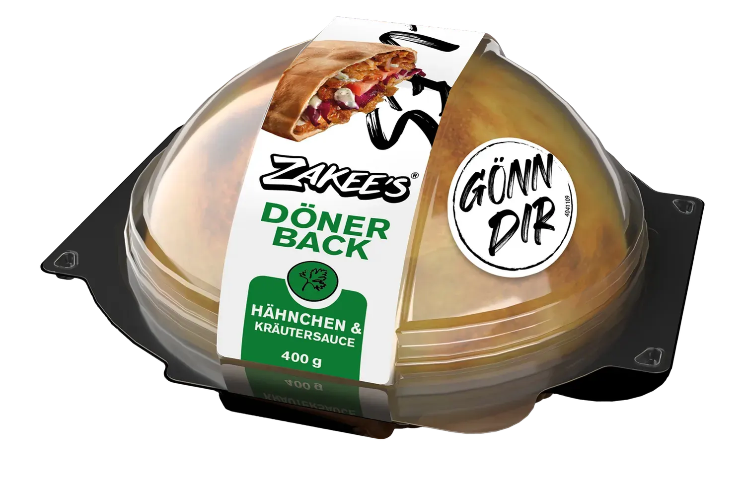 Zakee's Dönerback Hähnchen & Kräutersauce, 400 g — Verpackung mit Klarsichtkuppel