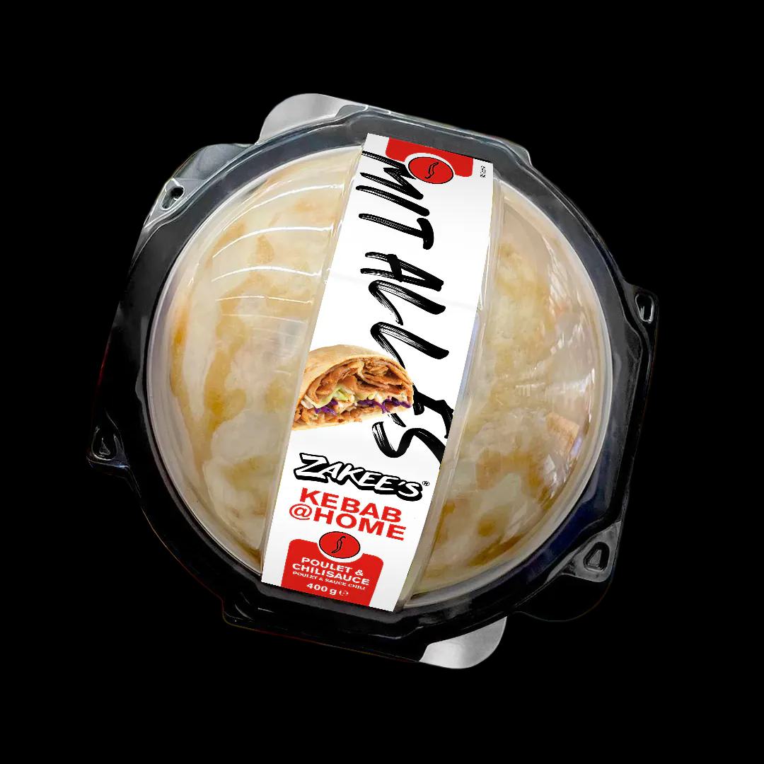 Zakee's Kebab-Packung von oben — Chili-Variante im Kühlregal.