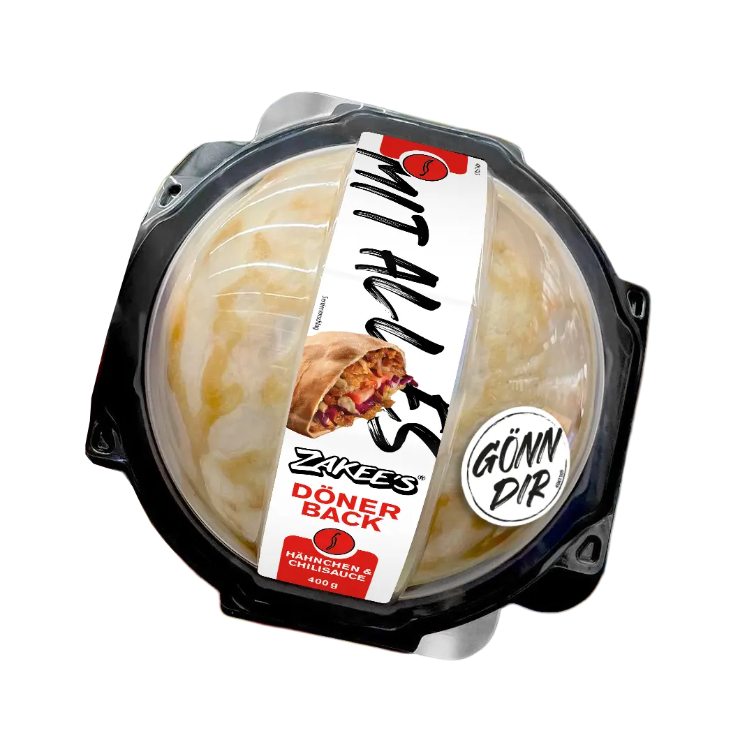 Zakee's Döner-Packung von oben — Chili-Variante im Kühlregal.
